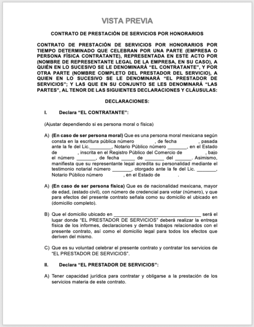 Contrato de prestación de servicios por honorarios