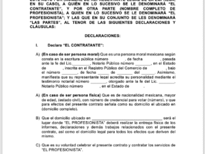 Contrato de prestación de servicios profesionales por honorarios