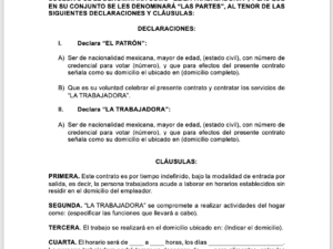 Contrato individual de trabajo para empleados domésticos
