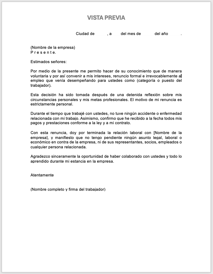 Carta de renuncia